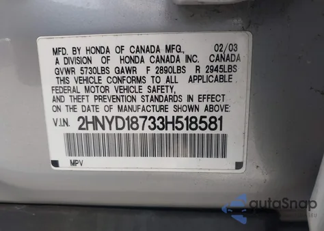 2003 Acura Mdx from USA, damaged, VIN 2HNYD18733H518581